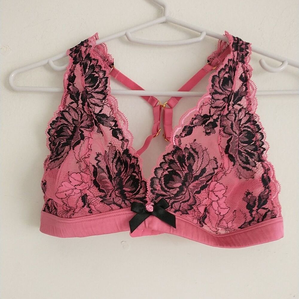 AGENT PROVOCATEUR Yara Bra Bralette 1/XS Black Pink Floral Lace Sheer RacerBac - Picture 2 of 9